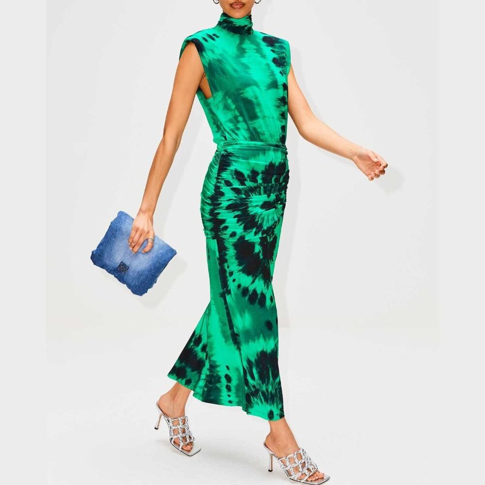 Women's JOHANNA ORTIZ Green Black Liviana Nirvana Tie-Dye Sheath Dress Size 4